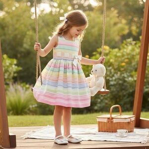 NWT Bonnie Jean Pastel Stripe Party Dress – Size 7